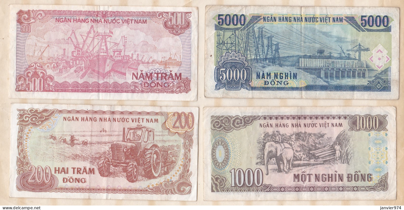 Vietnam 4 Billets 200 , 500, 1000 Et 5000 Dong , Billets Ayant Circulés - Viêt-Nam