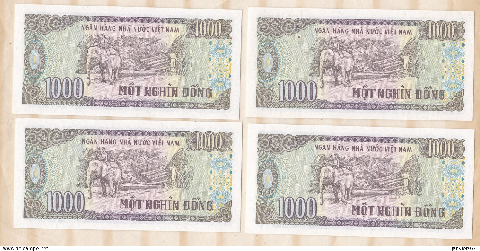 Vietnam 4 Billets 1000 Dong 1988 , Numéro Qui Se Suive BM 4377372, BM 4377373, BM 4377374, BM 4377375, UNC - Vietnam