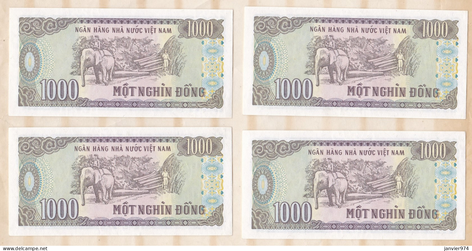 Vietnam 4 Billets 1000 Dong 1988 , Numéro Qui Se Suive BM 4377397, BM 4377398, BM 4377399, BM 4377400, UNC - Viêt-Nam