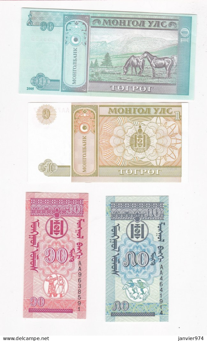 Mongolie 4 Billets 10 Et 50 Mongo - 1 Et 10 Tugrik , UNC - Mongolie