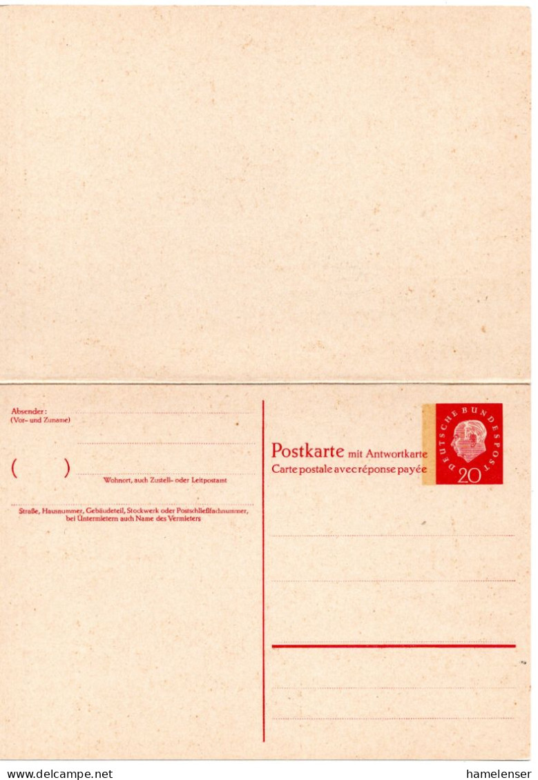 69237 - Bund - 1960 - 20Pfg GAAntwKte Heuss III M Fluoreszenz-Zudruck, Kpl Doppelkte, Ungebraucht - Lettres & Documents