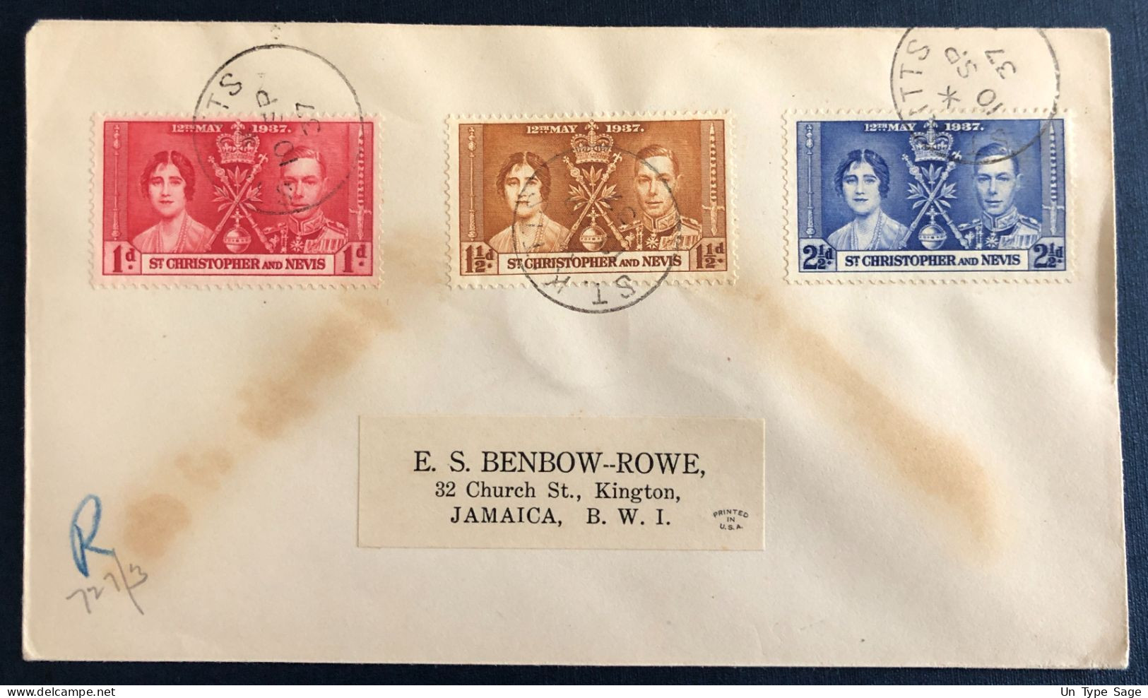 St.Christopher-Nevis - Divers Sur Enveloppe De St Kitts 10.9.1937 Pour La Jamaique - (N131) - St.Cristopher-Nevis & Anguilla (...-1980)