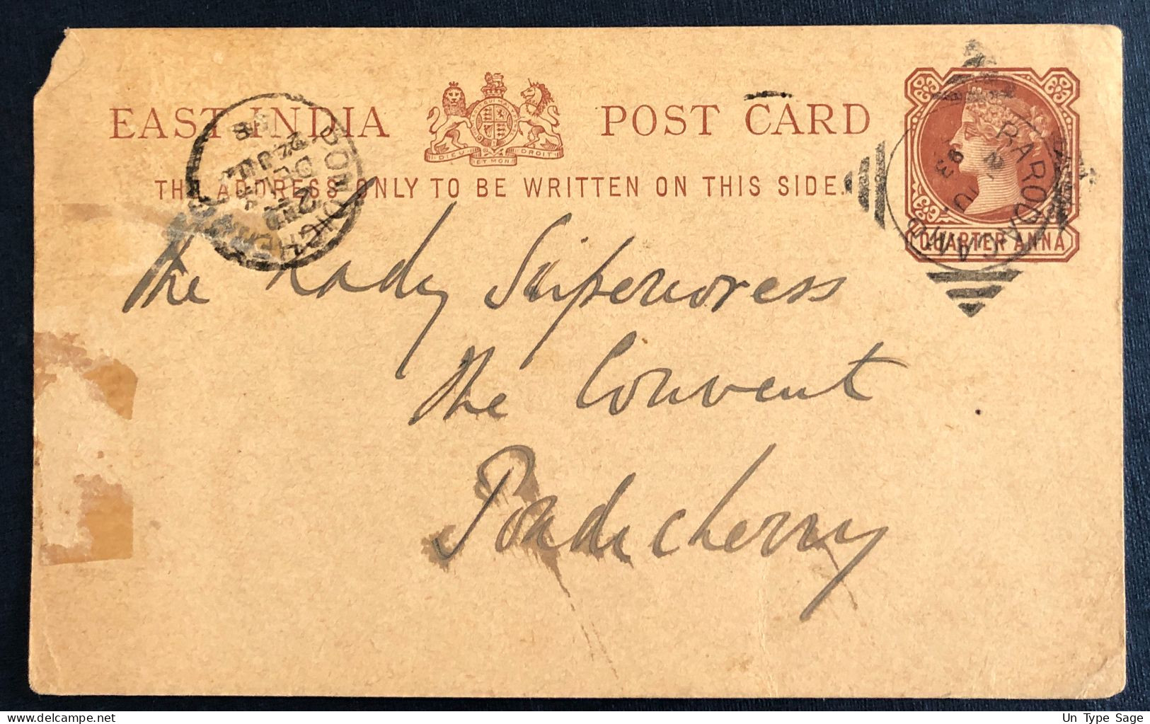 Inde, Entier Carte De BARODA CAMP Pour Pondichery - (N214) - 1882-1901 Imperium