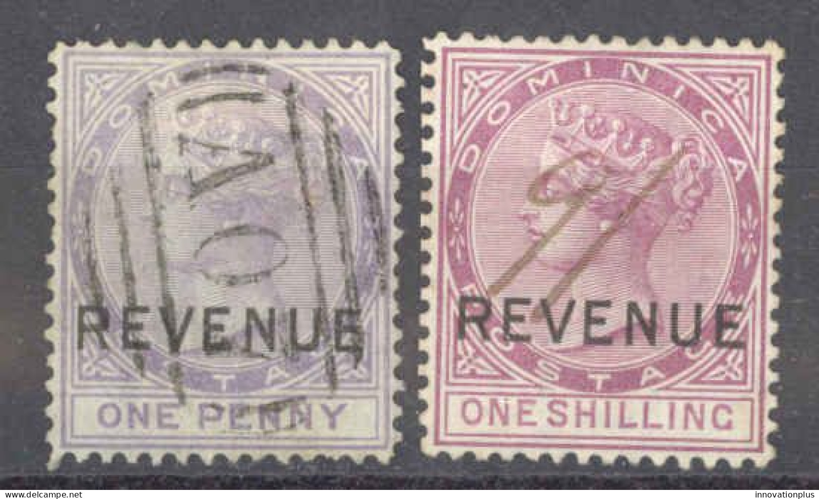 Dominica Revenue Used (wmk Crown CC) 1p, 1s Revenue Stamps - Dominica (...-1978)