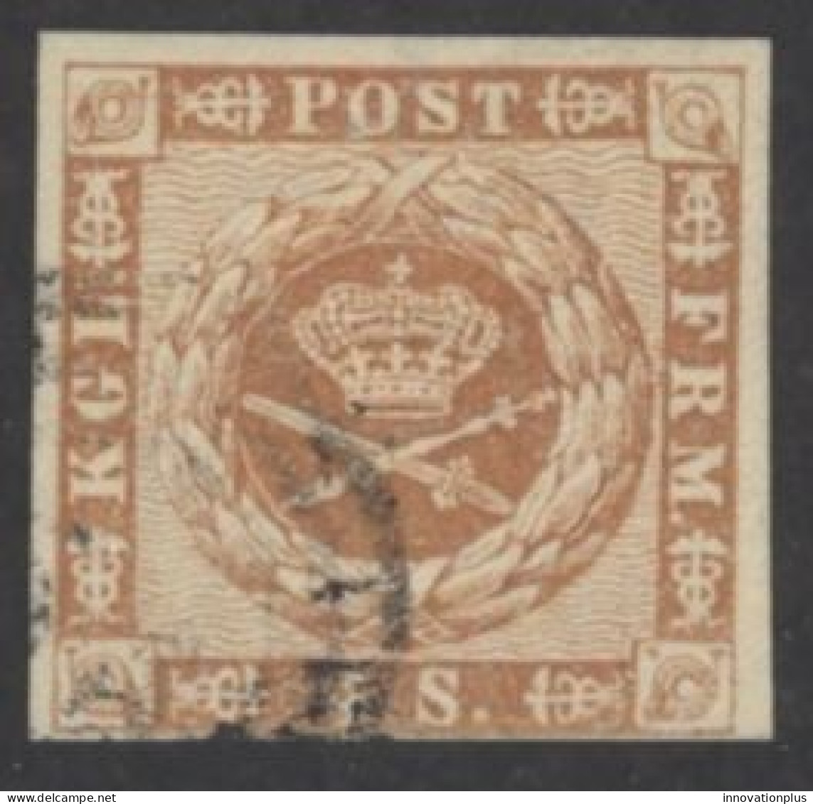 Denmark Sc# 7 Used 1858-1862 4s Yellow Brown Wavy Lines In Spandrels - Used Stamps