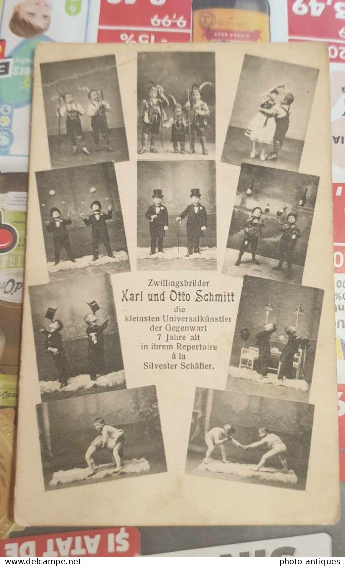 Circus German Twin Brothers Schmitt Performers Children Magicians Entertainers Postcard Posted To Romania - Cirque