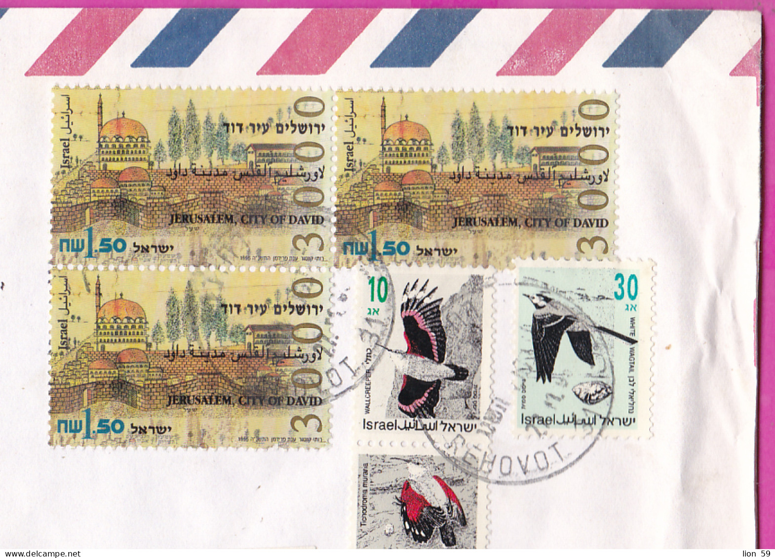 274798 / Israel Registered Cover Rehovot 1995 - 10+30Ag+1.50NIS Songbird Tichodroma Muraria Motacilla Alba ,Jerosalem - Briefe U. Dokumente