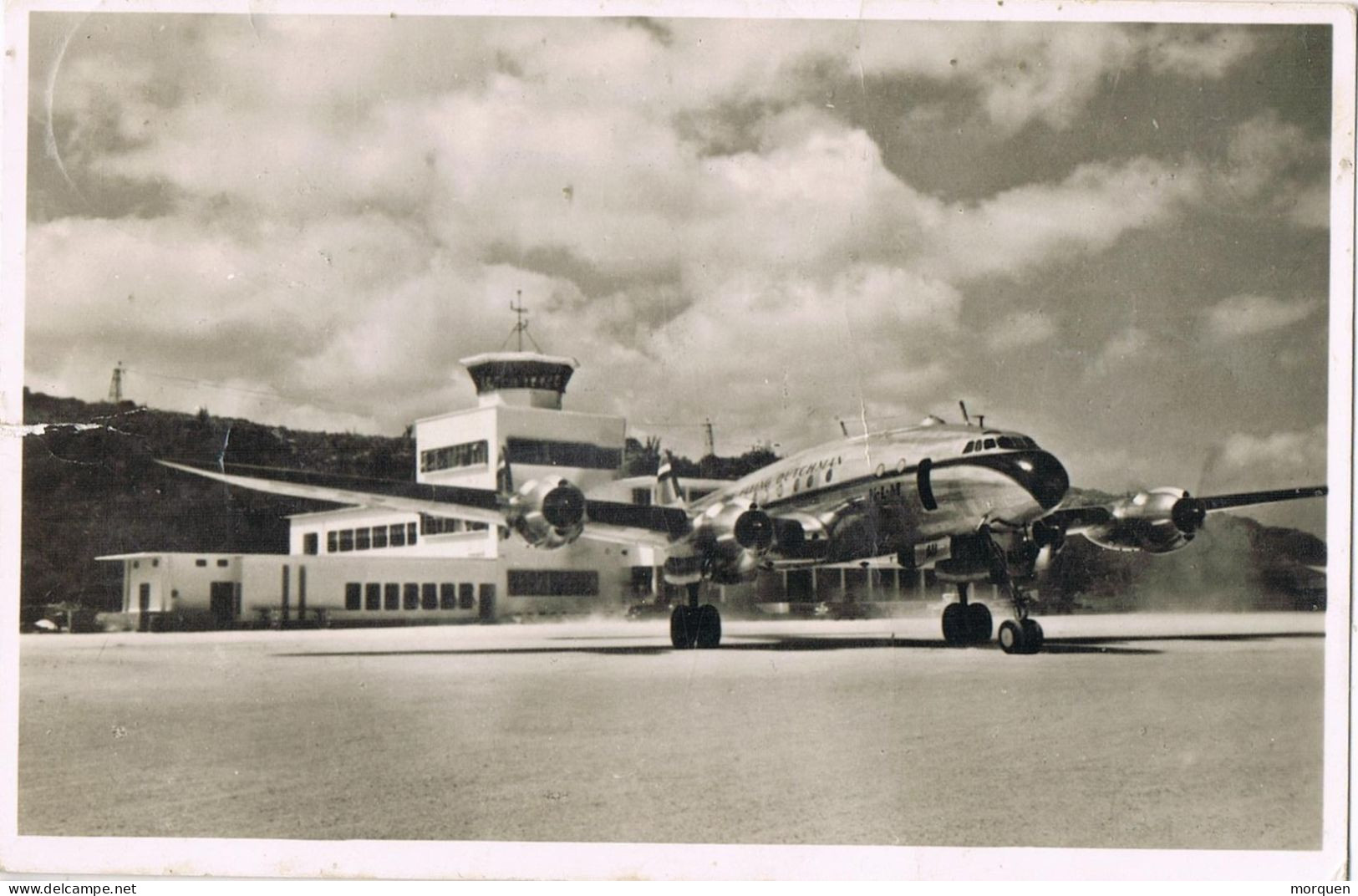 51417. Postal Aerea VLIEGVELD (Curaçao) 1950 . Avion KLM Constellation In Curaçao - Curaçao, Nederlandse Antillen, Aruba