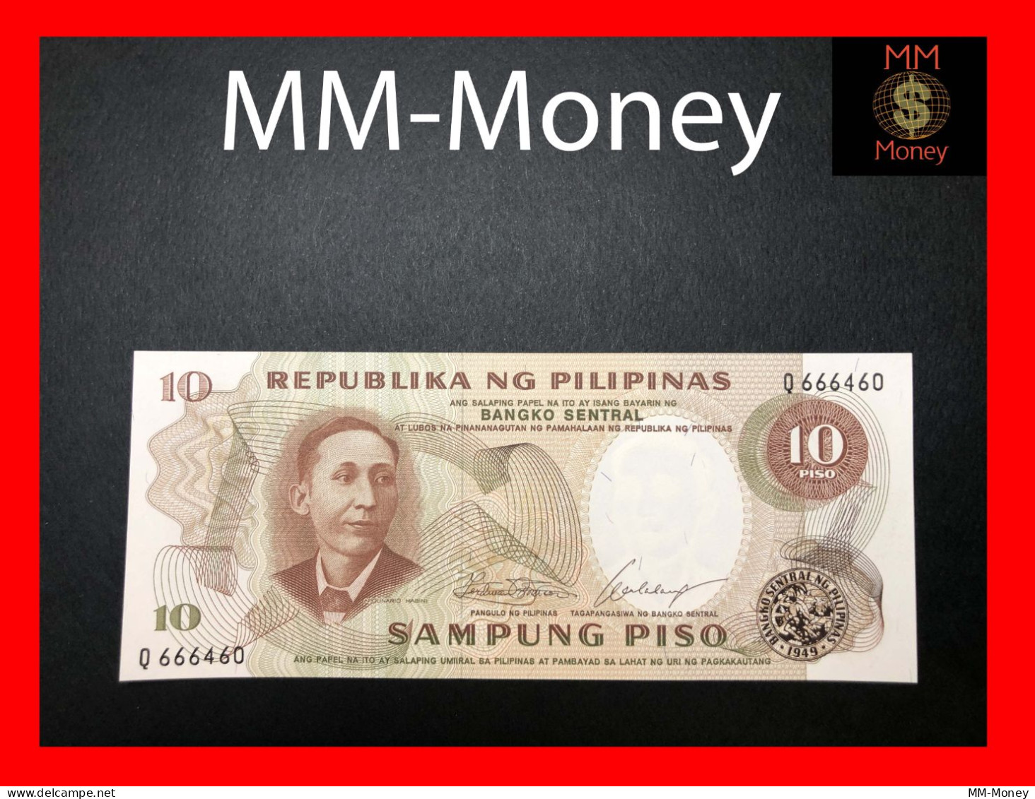 PHILIPPINES  10 Piso  1969  P. 144  "sig.  Marcos - Calalang"    UNC - Philippines