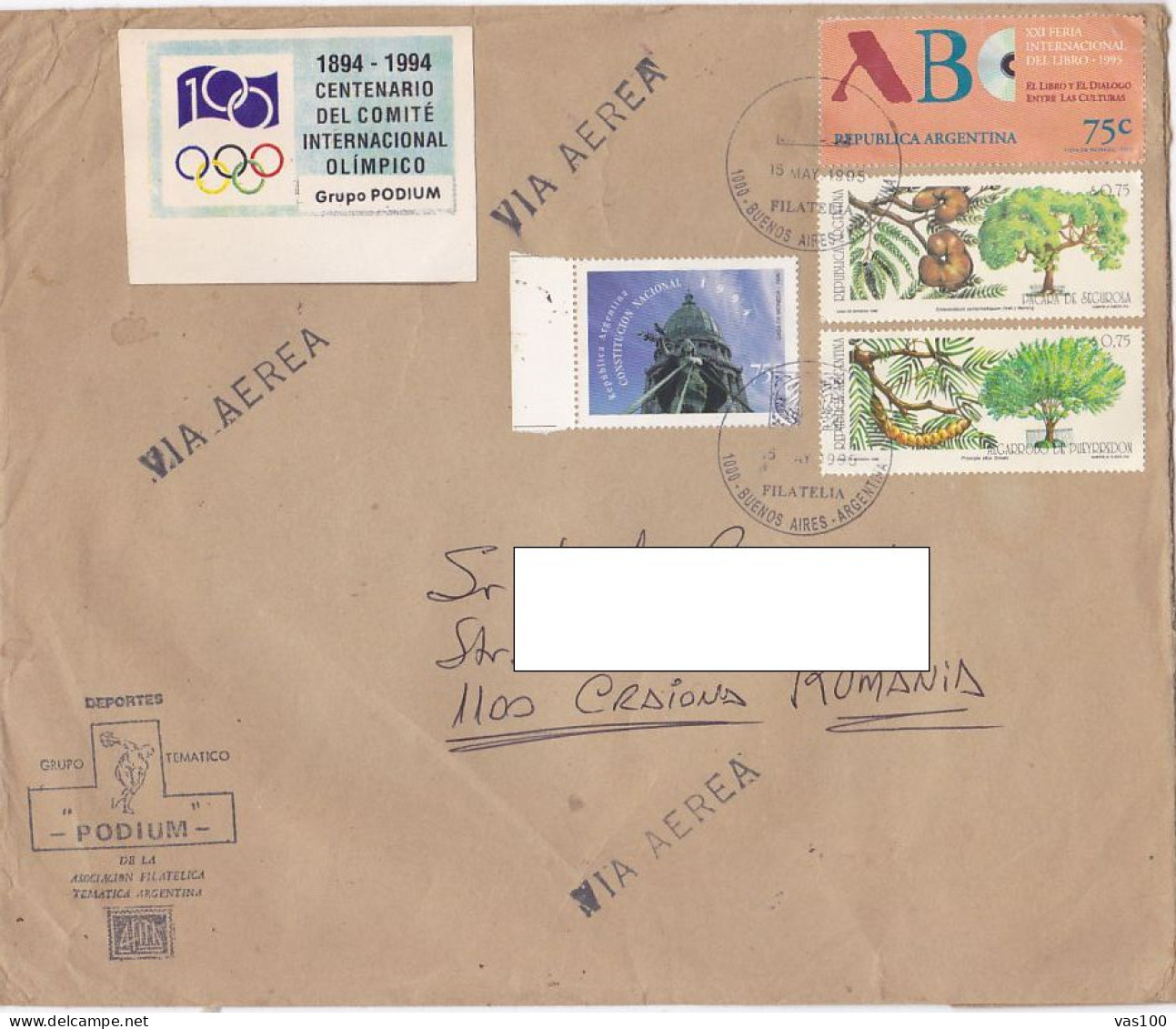 NATIONAL CONSTITUTION, BOOK FAIR, TREES, STAMPS ON COVER,1995, ARGENTINA - Brieven En Documenten