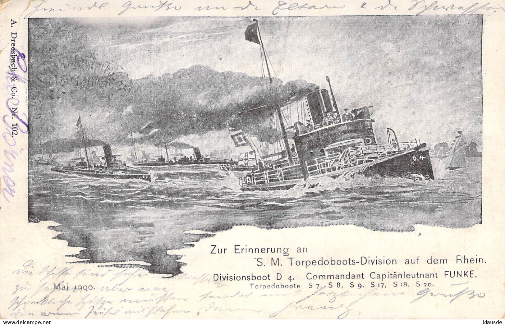 Zur Erinnerung S.M. Torpedoboots-Dvision Am Rhein Divisionboot "D4"1900 AKS - Souvenir De...