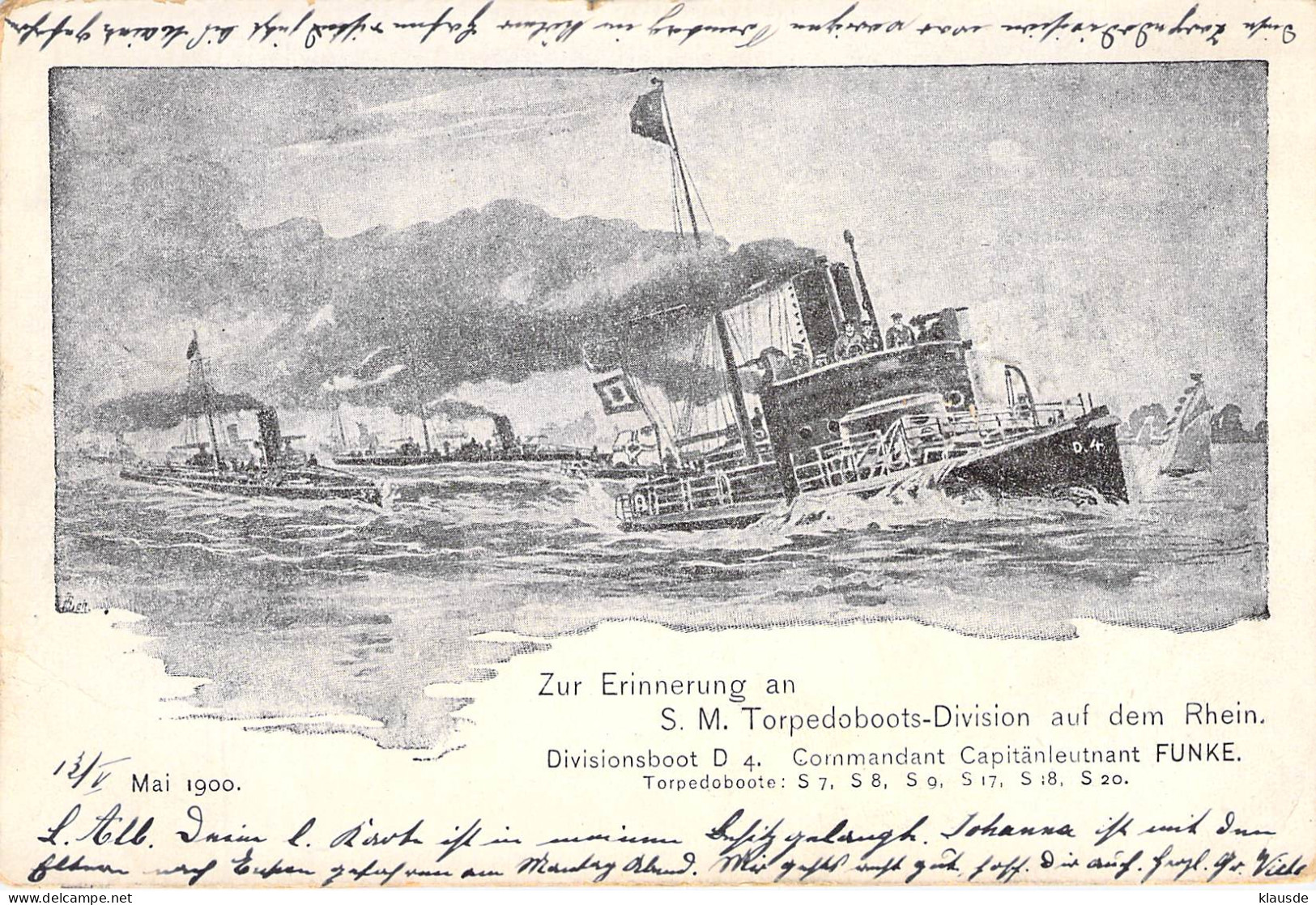 Zur Erinnerung S.M. Torpedoboots-Dvision Am Rhein Divisionboot "D4"1900 AKS - Souvenir De...