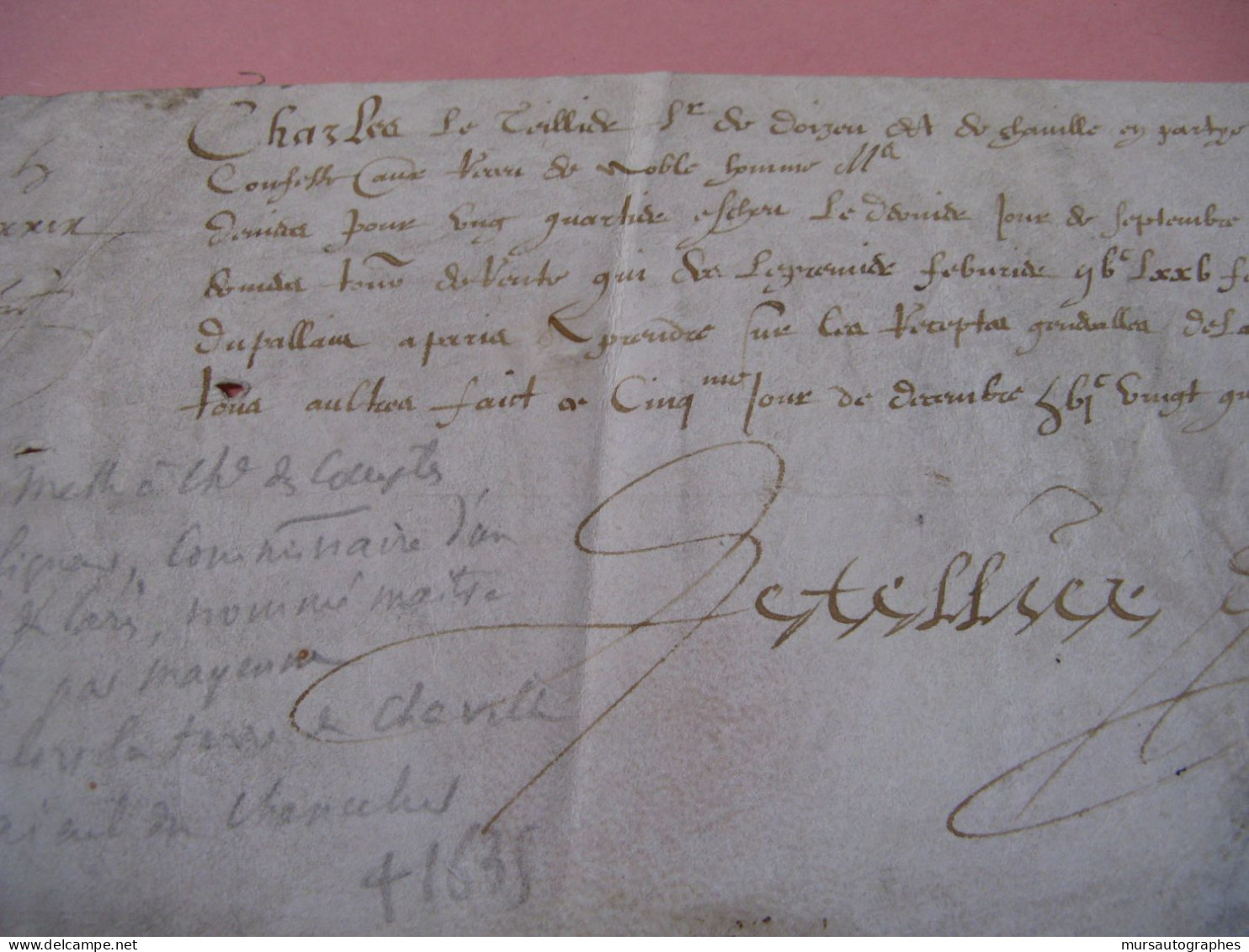 CHARLES LE TELLIER Autographe Signé 1624 LIGUEUR COMMISSAIRE PARIS MAITRE COMPTES - Historical Figures