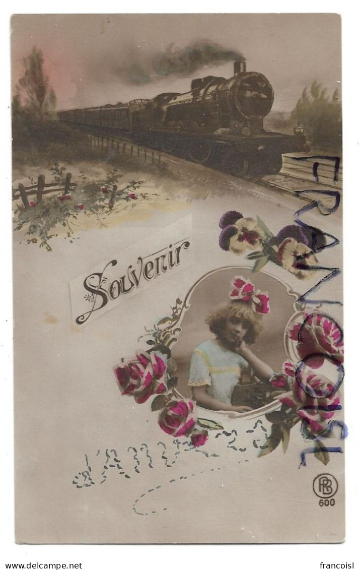 Train à Vapeur, Jeune Femme En Médaillon, Fleurs:" Souvenirs D'Anvers" - Souvenir De...