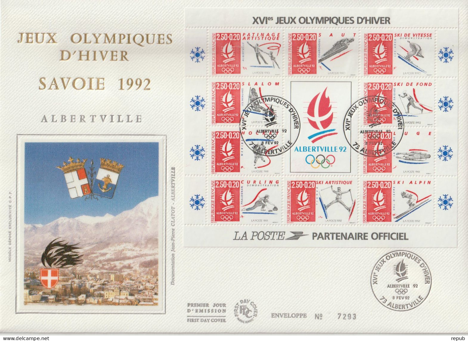 France FDC Grand Format 1992 JO Albertville BF 14 - 1990-1999