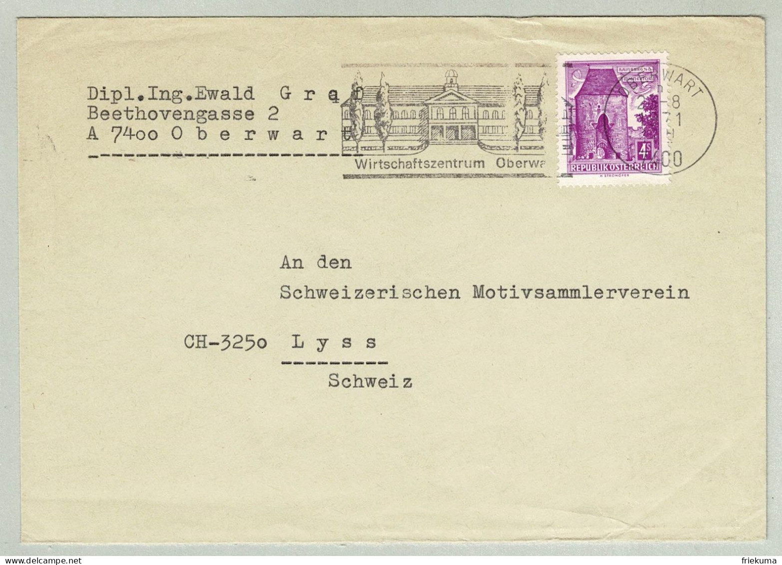 Oesterreich / Austria 1971, Brief Oberwart - Lyss, Wirtschaftszentrum - Usines & Industries