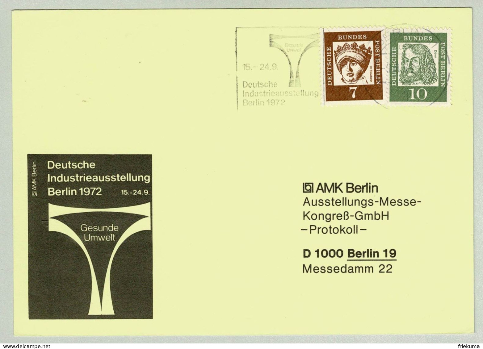 Deutsche Bundespost 1972, Postkarte Ortsverkehr Berlin, Industrieausstellung - Usines & Industries