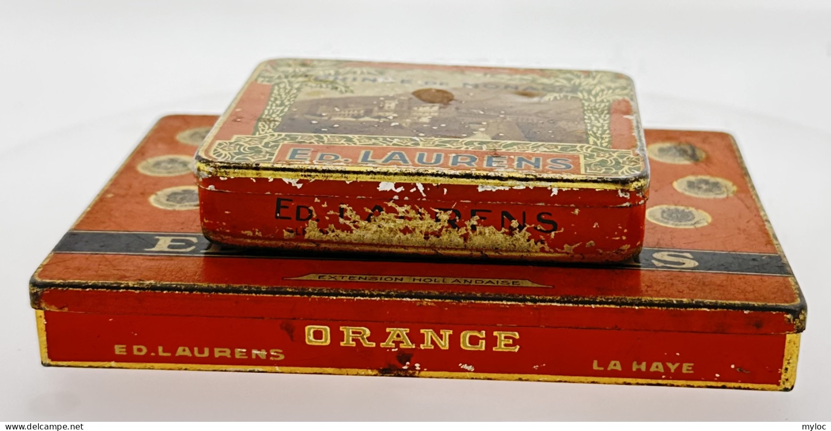 2x Ancienne Boite à Cigarettes Vide En Métal. Ed. LAURENS. Prince De Monaco + Le Khédive Orange. Lot De 2 Boites. - Cajas Para Tabaco (vacios)