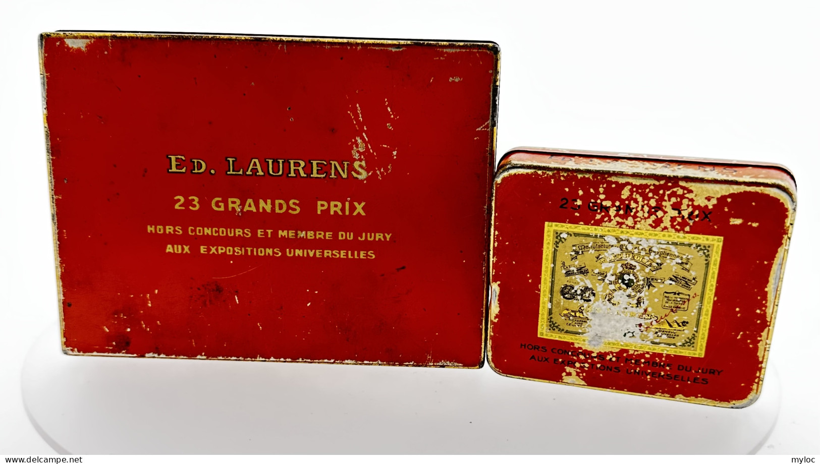 2x Ancienne Boite à Cigarettes Vide En Métal. Ed. LAURENS. Prince De Monaco + Le Khédive Orange. Lot De 2 Boites. - Cajas Para Tabaco (vacios)