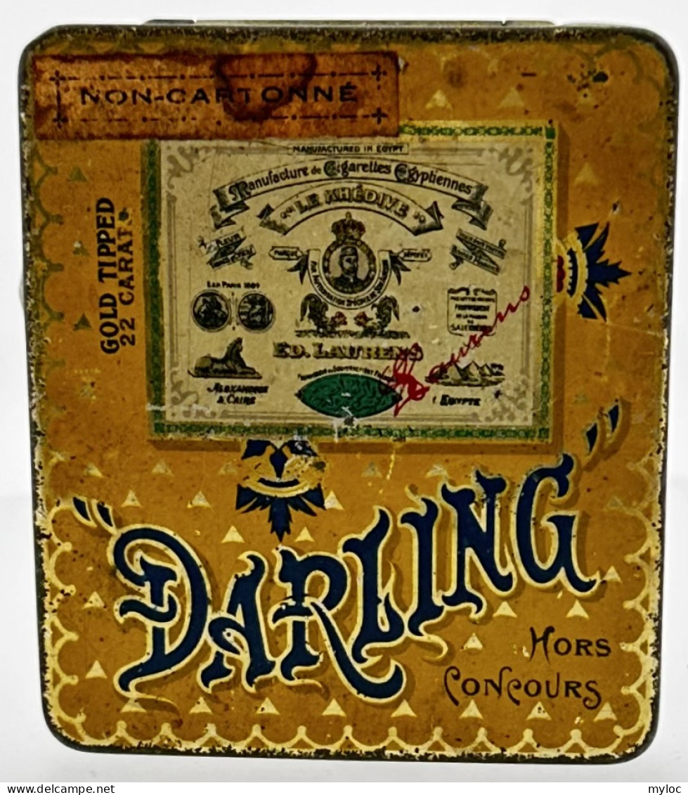 Ancienne Boite à Cigarettes Vide En Métal. Ed. LAURENS.  "DARLING", Le Khédive. - Cajas Para Tabaco (vacios)