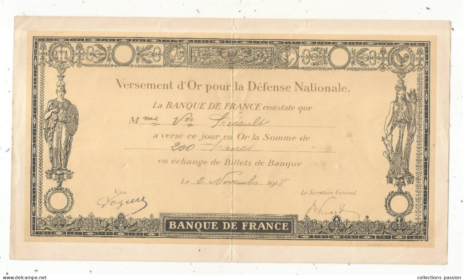 Versement D'OR Pour La Défense Nationale, Banque De France, 1915 Et 1918, LOT DE 2 VERSEMENTS ,  Frais Fr 2.25 E - Otros & Sin Clasificación