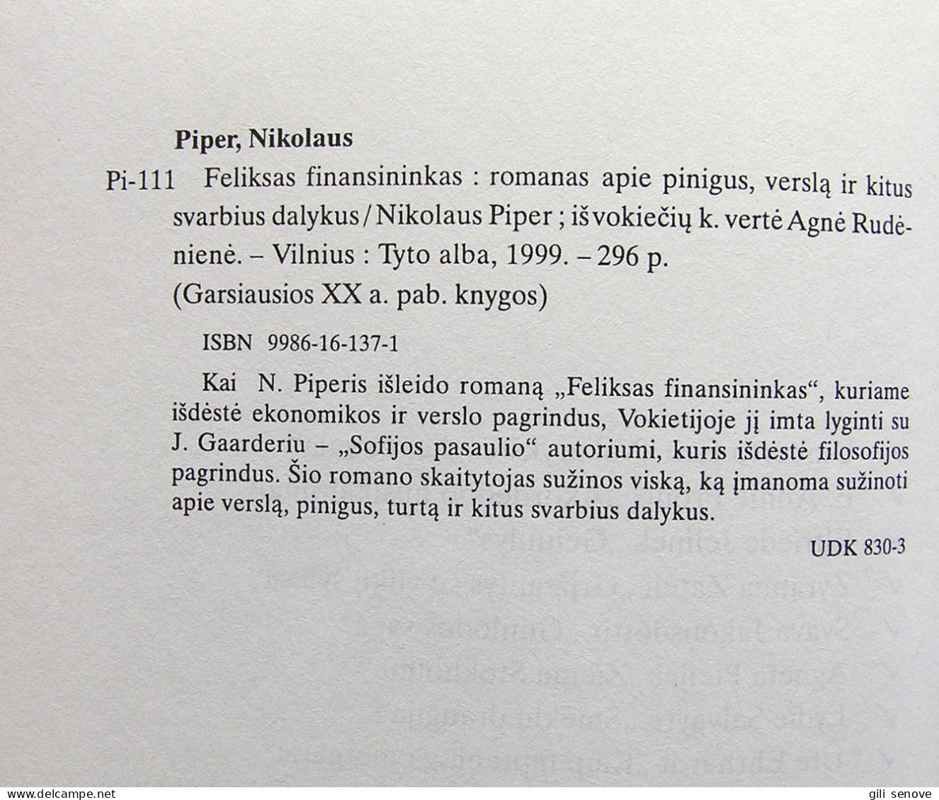 Lithuanian Book / Feliksas Finansininkas 1999 - Novels