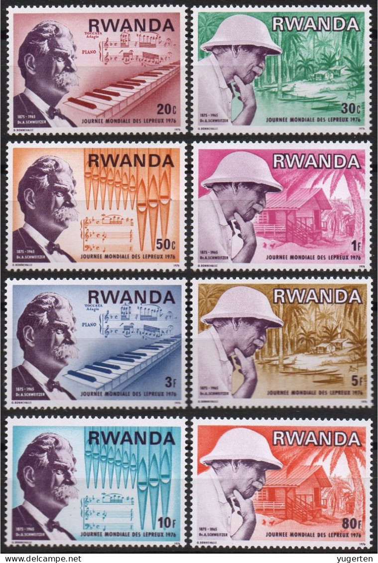 RWANDA 1976 - 8v - MNH - World Leprosy Day - Albert Schweitzer - Nobel Prize - Welt-Lepra-Tag Disease - Medicine Health - Maladies