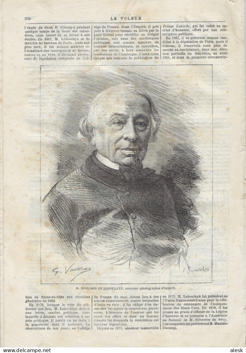 LE VOLEUR N°1353 - 8 Juin 1883 - 1° Page L'Émir Abd-el-Kader Initié Franc-Maçon Le 18 Juin 1864 - Voir Décoration - 1850 - 1899