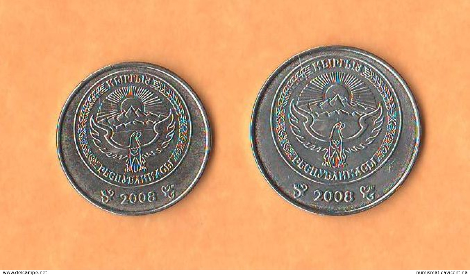 Kyrgyzstan 1 + 3 Som 2008 Kirghizistan Steel + Nickel Coin - Kyrgyzstan