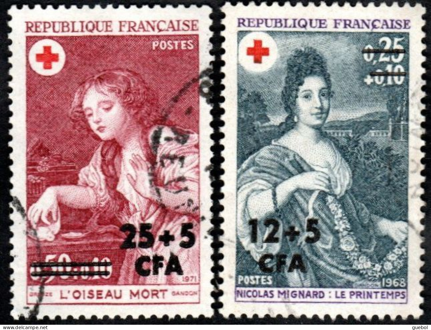 Réunion Obl. N° 381 Et 382 - Croix Rouge 68 - Oeuvres De Nicolas Mignard - Usati