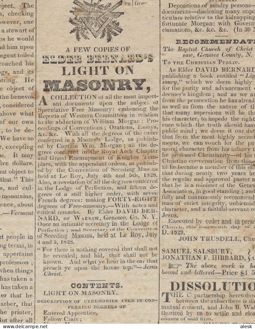 PAWTUCKET HERALD And INDEPENDENT INQUIRER N°6 28 Octobre 1829 - 2 Articles Maçonnique @ Antimaçonnique - Otros & Sin Clasificación