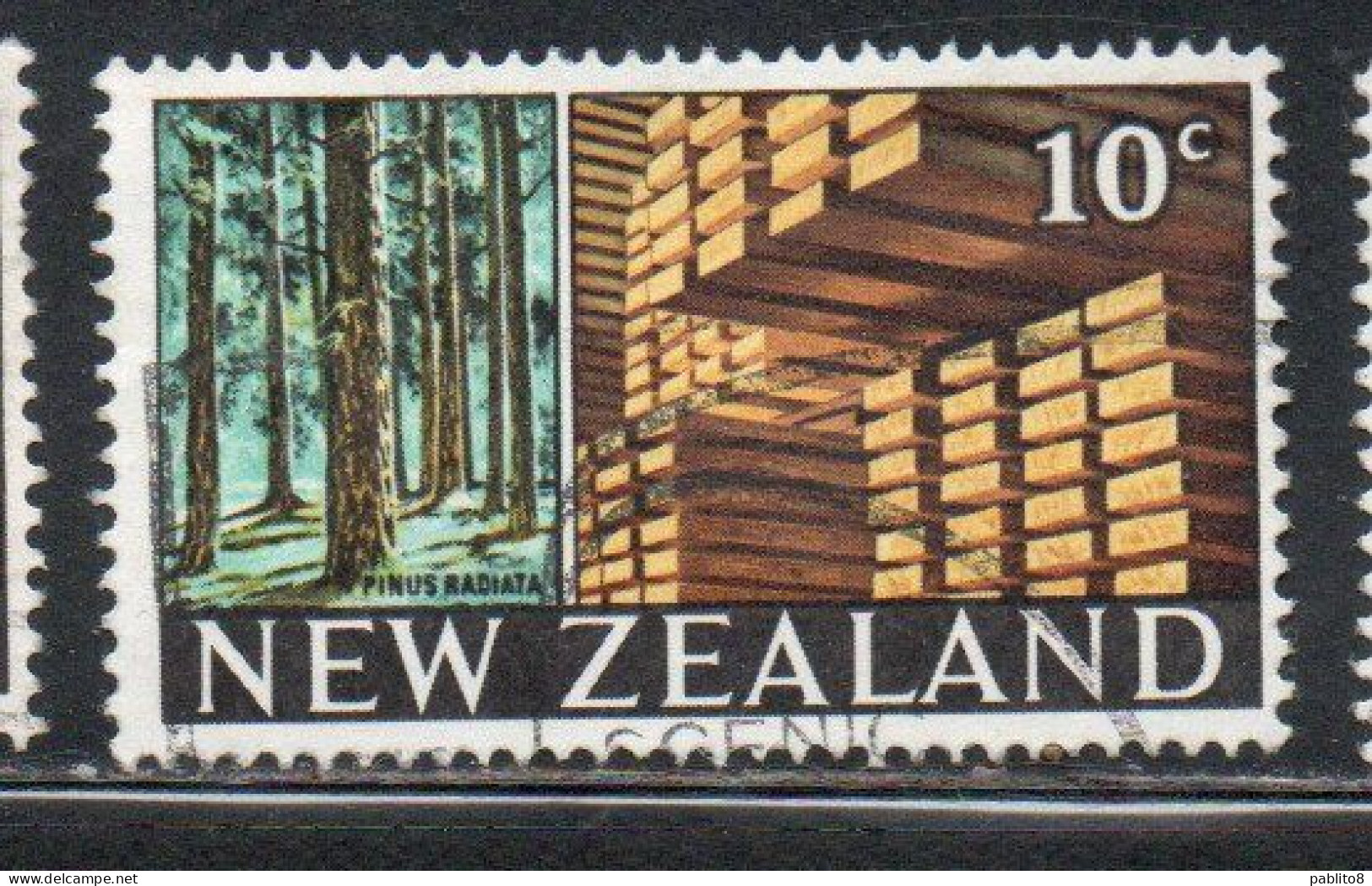 NEW ZEALAND NUOVA ZELANDA 1968 1969 RADATA PINES AND STACKED LUMBER 10c USED USATO OBLITERE' - Oblitérés