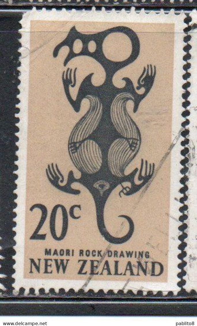 NEW ZEALAND NUOVA ZELANDA 1967 1970 MAORI ROCK DROWING 20c USED USATO OBLITERE' - Gebruikt