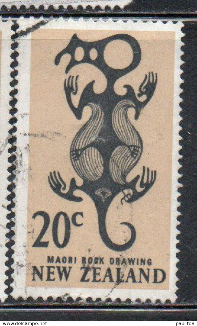 NEW ZEALAND NUOVA ZELANDA 1967 1970 MAORI ROCK DROWING 20c USED USATO OBLITERE' - Gebraucht