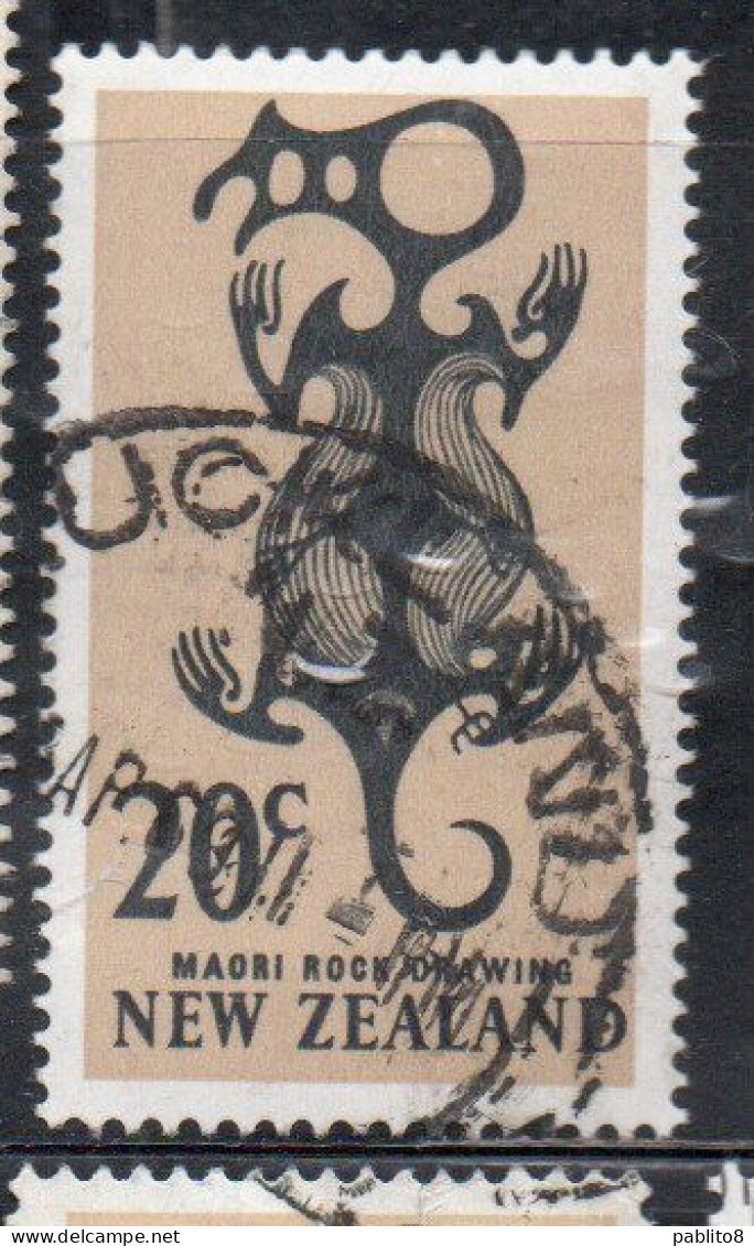 NEW ZEALAND NUOVA ZELANDA 1967 1970 MAORI ROCK DROWING 20c USED USATO OBLITERE' - Used Stamps