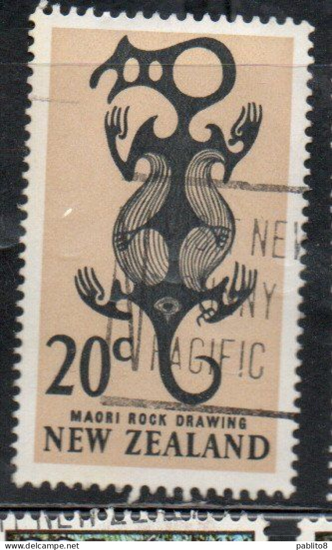 NEW ZEALAND NUOVA ZELANDA 1967 1970 MAORI ROCK DROWING 20c USED USATO OBLITERE' - Used Stamps