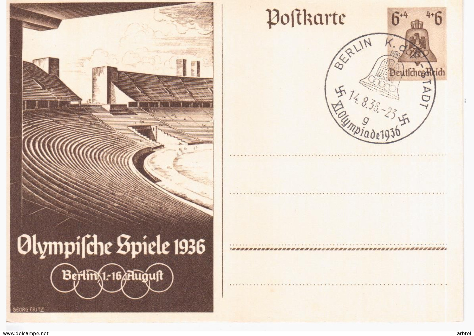 ALEMANIA 1936 JUEGOS OLIMPICOS DE BERLIN 1936 ENTERO POSTAL CON MAT KDF STADT - Ete 1936: Berlin