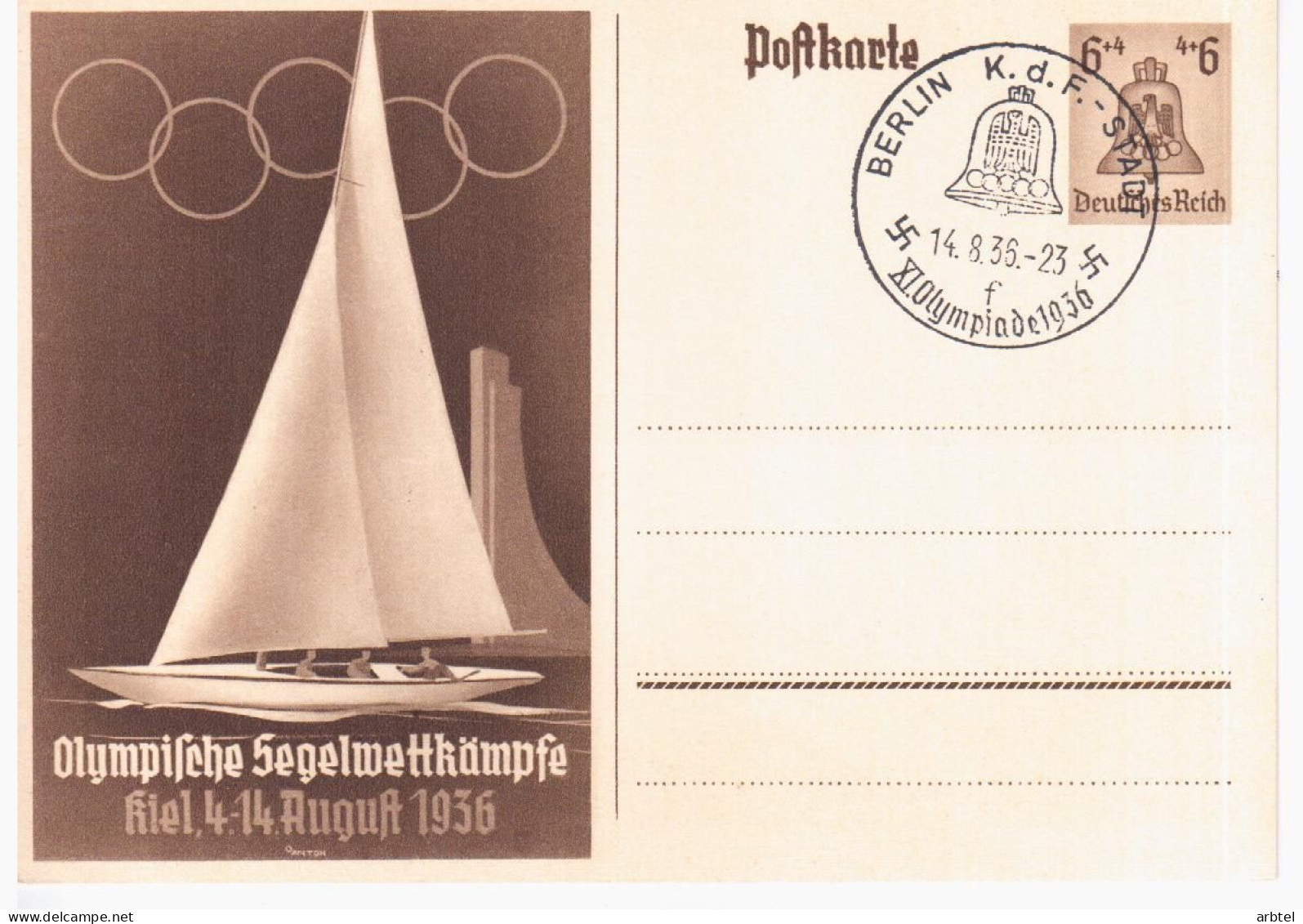 ALEMANIA 1936 JUEGOS OLIMPICOS DE BERLIN 1936 ENTERO POSTAL CON MAT KDF STADT - Sommer 1936: Berlin