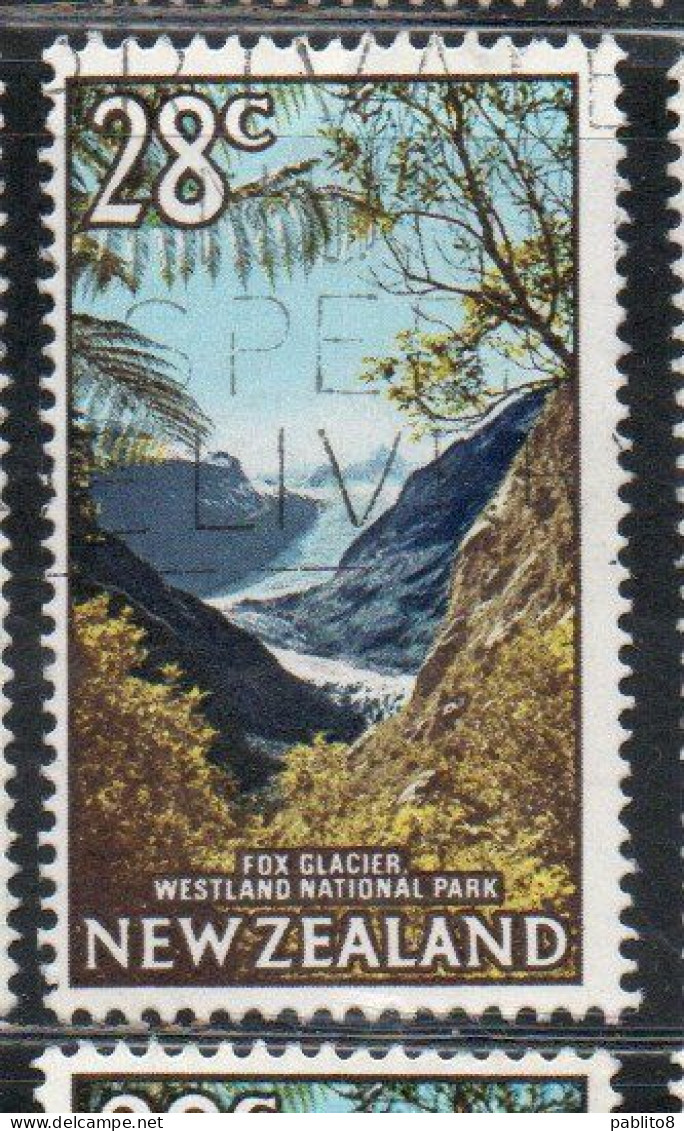 NEW ZEALAND NUOVA ZELANDA 1967 1970 1968 FOX GLACIER WESTLAND NATIONAL PARK 28c USED USATO OBLITERE' - Oblitérés