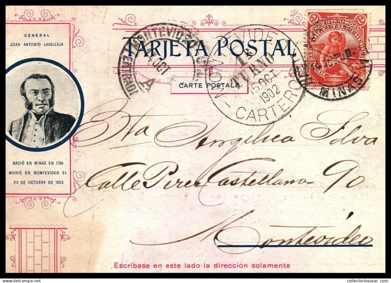 Patriotic Pre-war 1902 Military Hero Monument Minas Uruguay Series Of 4 Postcard - Uruguay