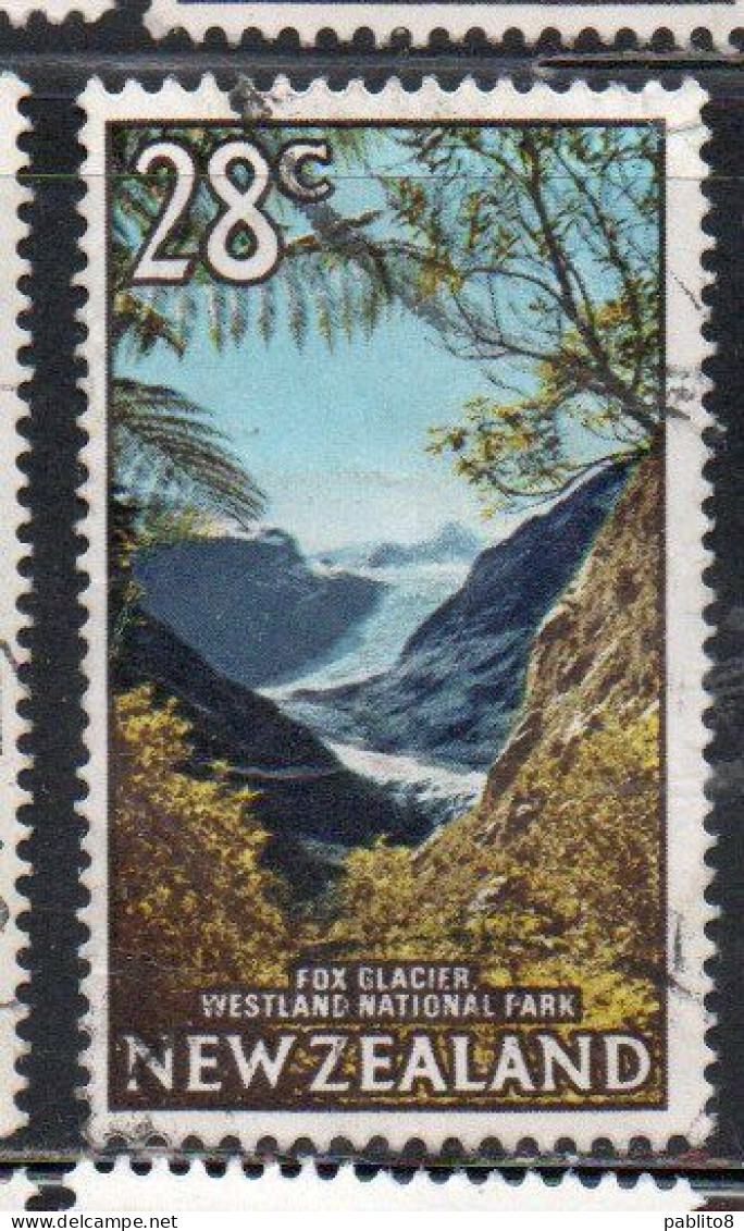 NEW ZEALAND NUOVA ZELANDA 1967 1970 1968 FOX GLACIER WESTLAND NATIONAL PARK 28c USED USATO OBLITERE' - Gebraucht