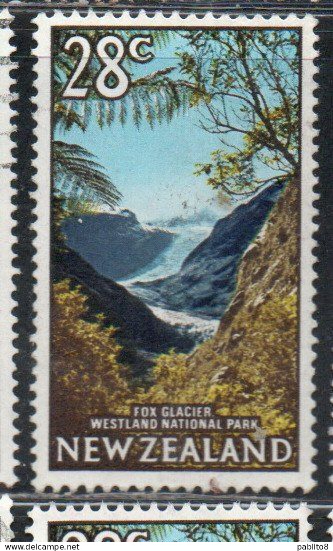 NEW ZEALAND NUOVA ZELANDA 1967 1970 1968 FOX GLACIER WESTLAND NATIONAL PARK 28c USED USATO OBLITERE' - Gebraucht