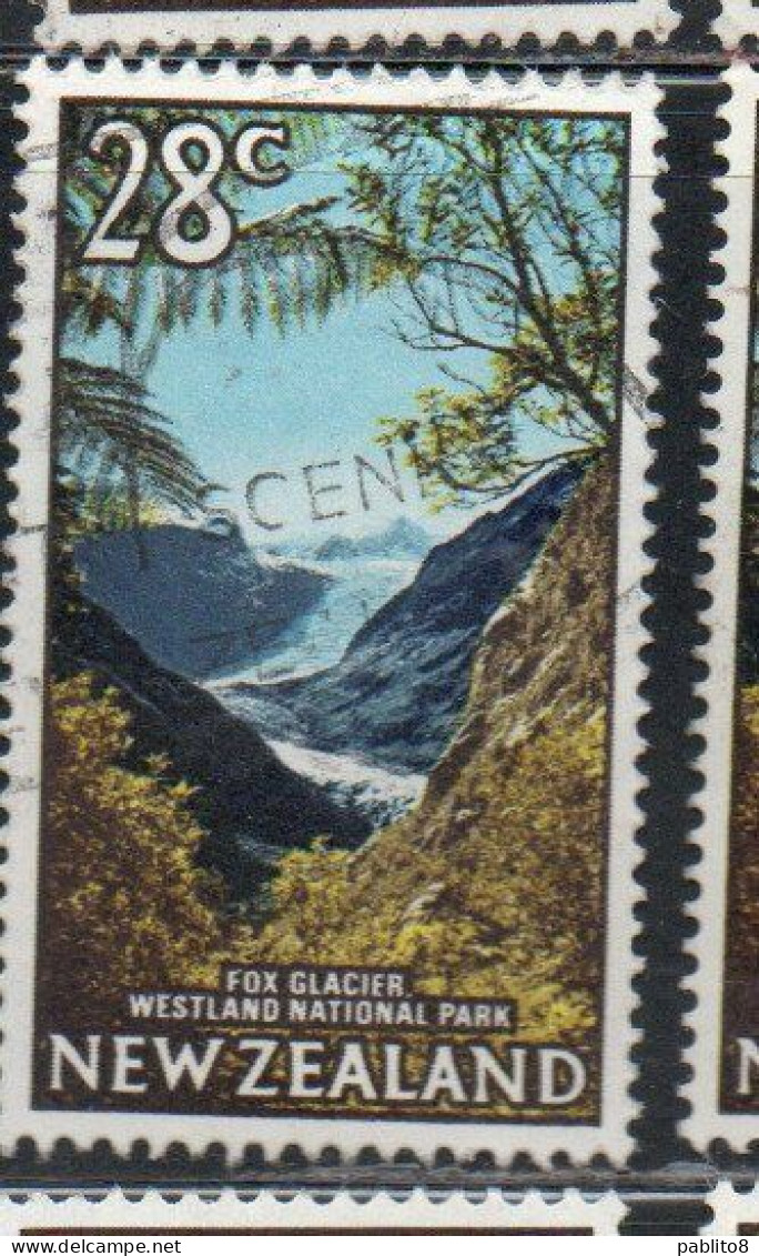 NEW ZEALAND NUOVA ZELANDA 1967 1970 1968 FOX GLACIER WESTLAND NATIONAL PARK 28c USED USATO OBLITERE' - Oblitérés