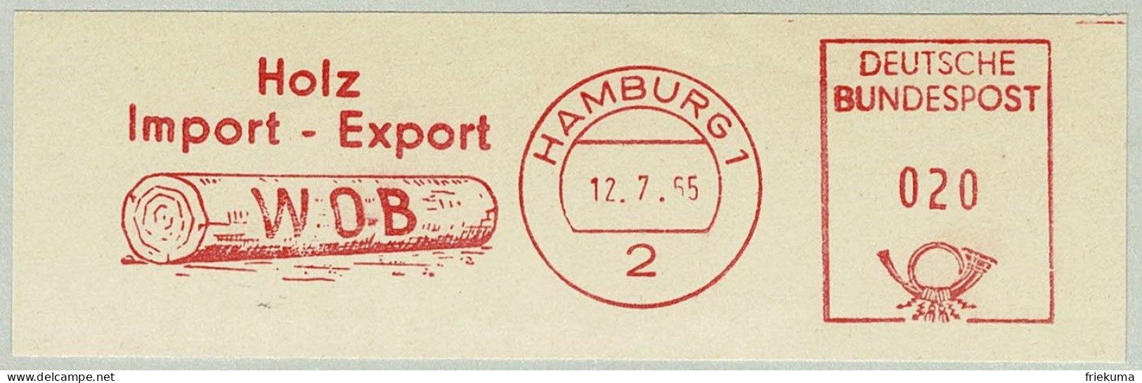 Deutsche Bundespost 1965, Freistempel / EMA / Meterstamp WOB Hamburg, Holz / Bois / Wood, Import, Export - Usines & Industries