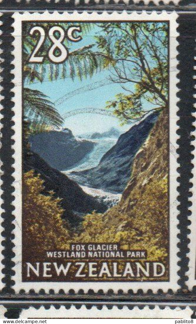 NEW ZEALAND NUOVA ZELANDA 1967 1970 1968 FOX GLACIER WESTLAND NATIONAL PARK 28c USED USATO OBLITERE' - Oblitérés