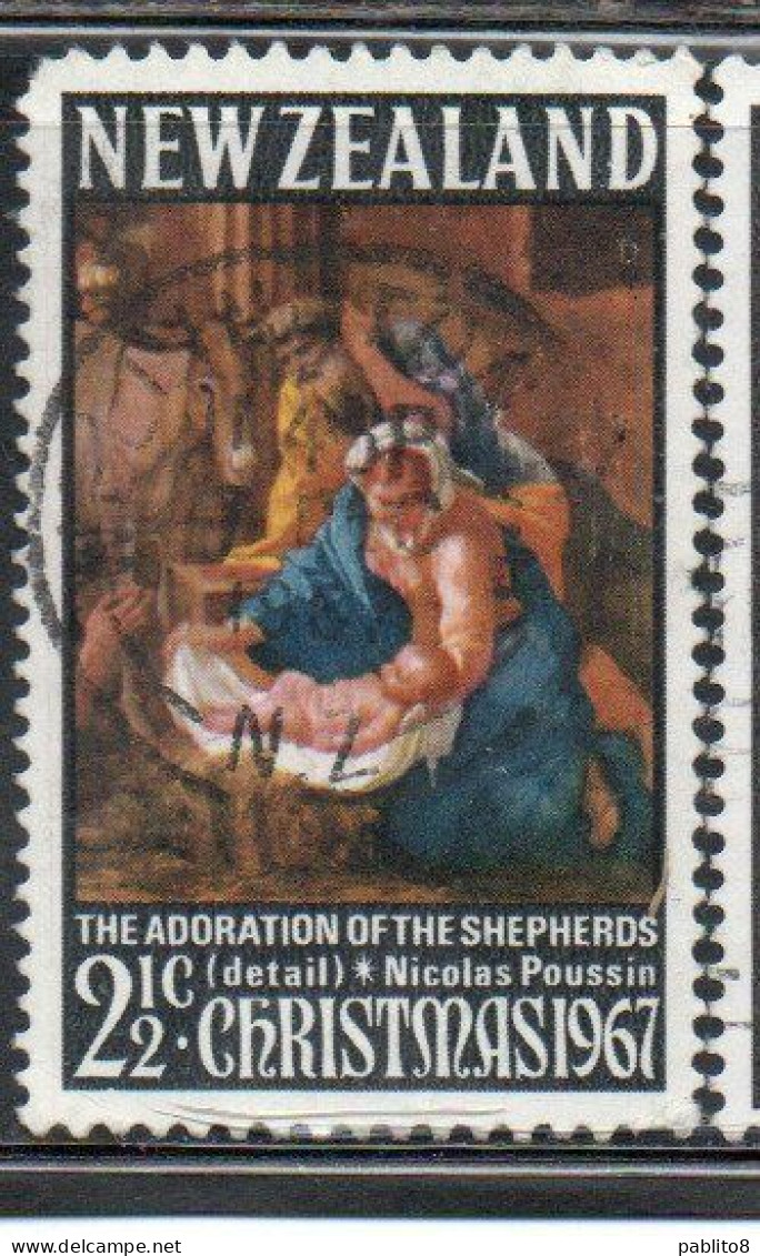 NEW ZEALAND NUOVA ZELANDA1967THE ADORATION OF SHEPHERDS BY POUSSIN CHRISTMAS NATALE NOEL WEIHNACHTEN NAVIDAD 2 1/2p USED - Gebraucht