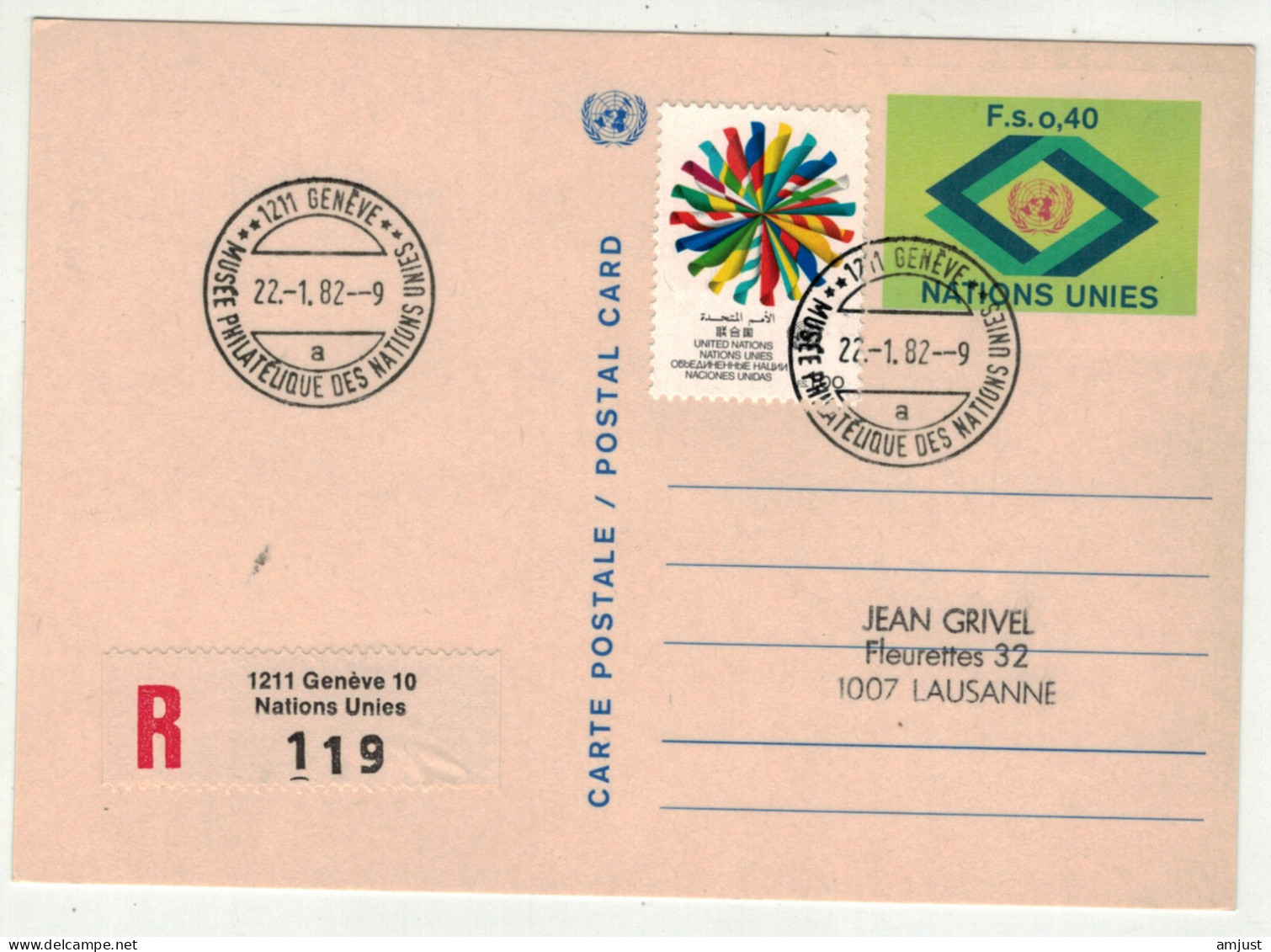 Amérique // Nations Unies // Office De Genève // Entier Postal Recommandé Pour Lausanne - Lettres & Documents