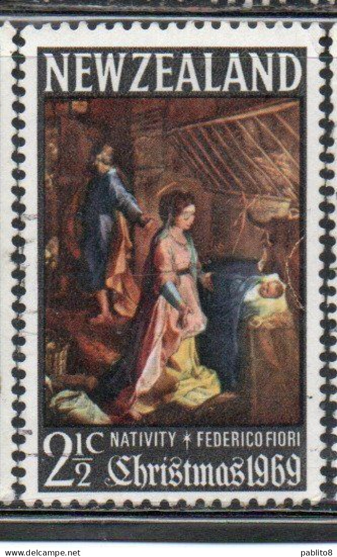 NEW ZEALAND NUOVA ZELANDA 1969 NATIVITY BY FEDERICO FIORI CHRISTMAS NATALE NOEL WEIHNACHTEN NAVIDAD 2 1/2p USED USATO - Used Stamps