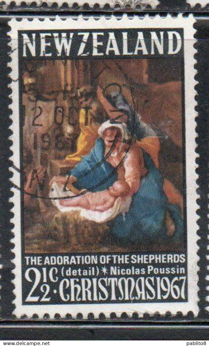 NEW ZEALAND NUOVA ZELANDA1967THE ADORATION OF SHEPHERDS BY POUSSIN CHRISTMAS NATALE NOEL WEIHNACHTEN NAVIDAD 2 1/2p USED - Usati