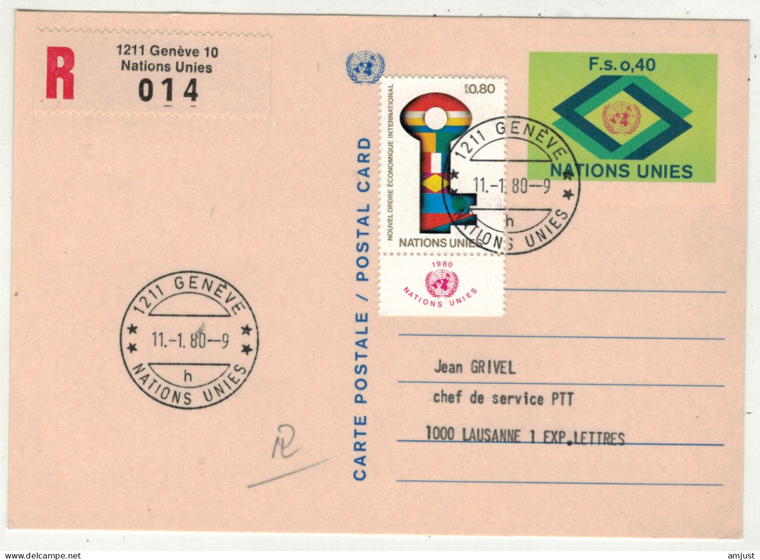 Amérique // Nations Unies // Office De Genève // Entier Postal Recommandé Pour Lausanne - Storia Postale